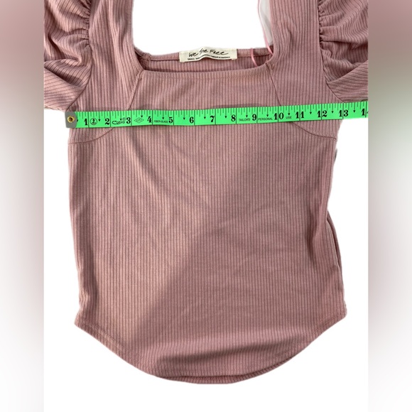 FREE PEOPLE NIGHT LILY SQUARE NECK PUFF SLEEVE RIBBED PALE MAUVE SIZE S NWT - Picture 7 of 12